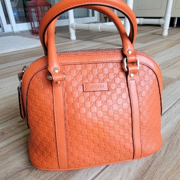 GUCCI Micro Guccissma GG Bree Sun Orange Leather Satchel Handbag - Picture 2 of 13